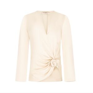 512. SILVIA TCHERASSI Tayra Knot Surplice-Neck Blouse Vanilla $890 Like New XS